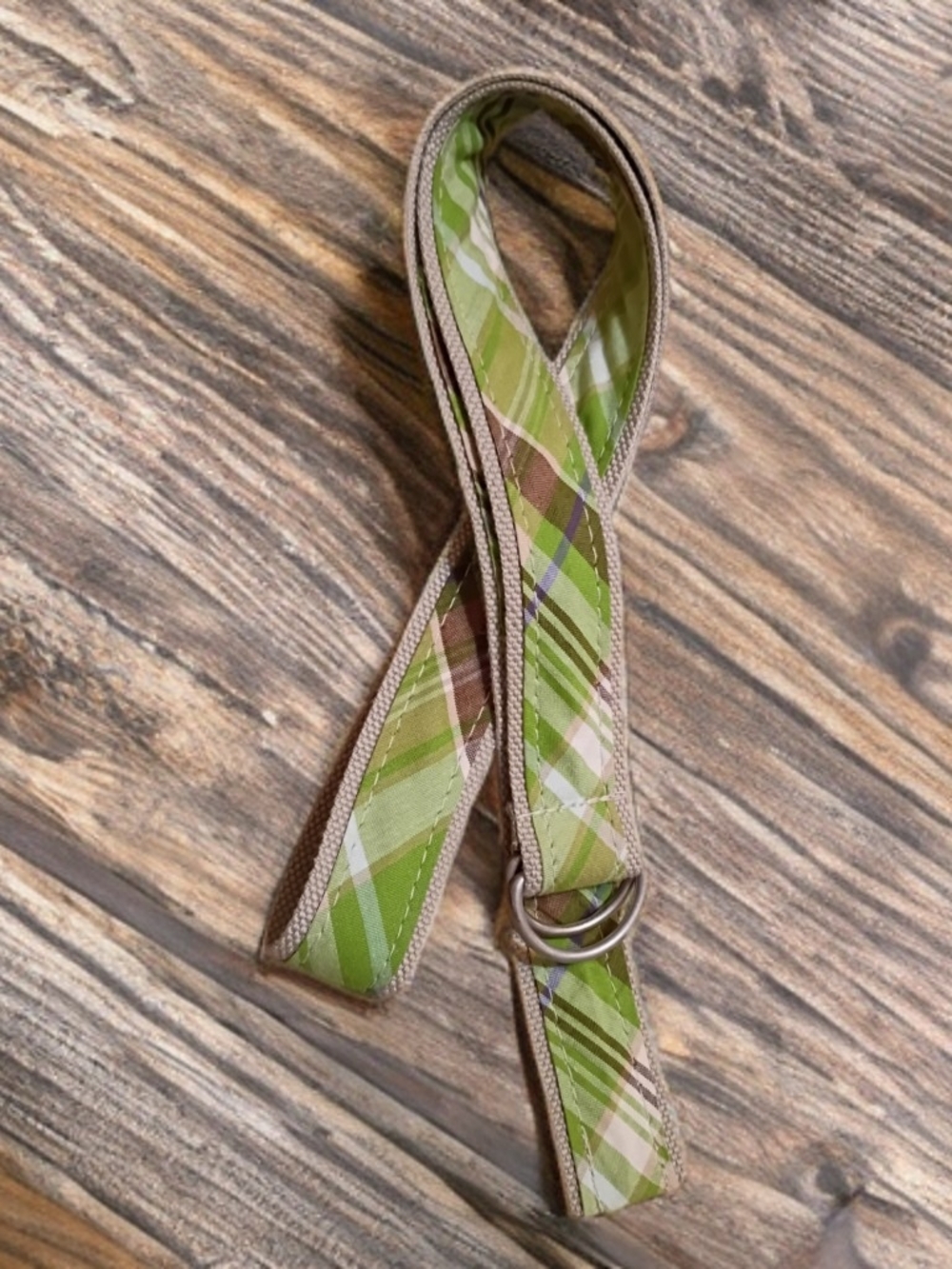 Green Plaid Canvas ribbon D-Ring Belt